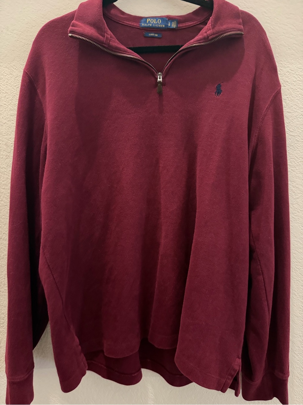 Ralph Lauren Men's Zip-Up Sweater - Burgundy with Navy Logo Size L